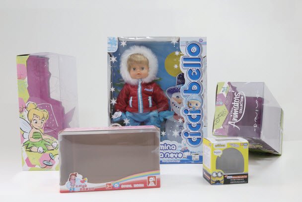 Printed window cartons for toys and retail products